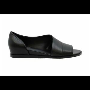 New Black Peep Toe Leather D’orsay Flat Size 8